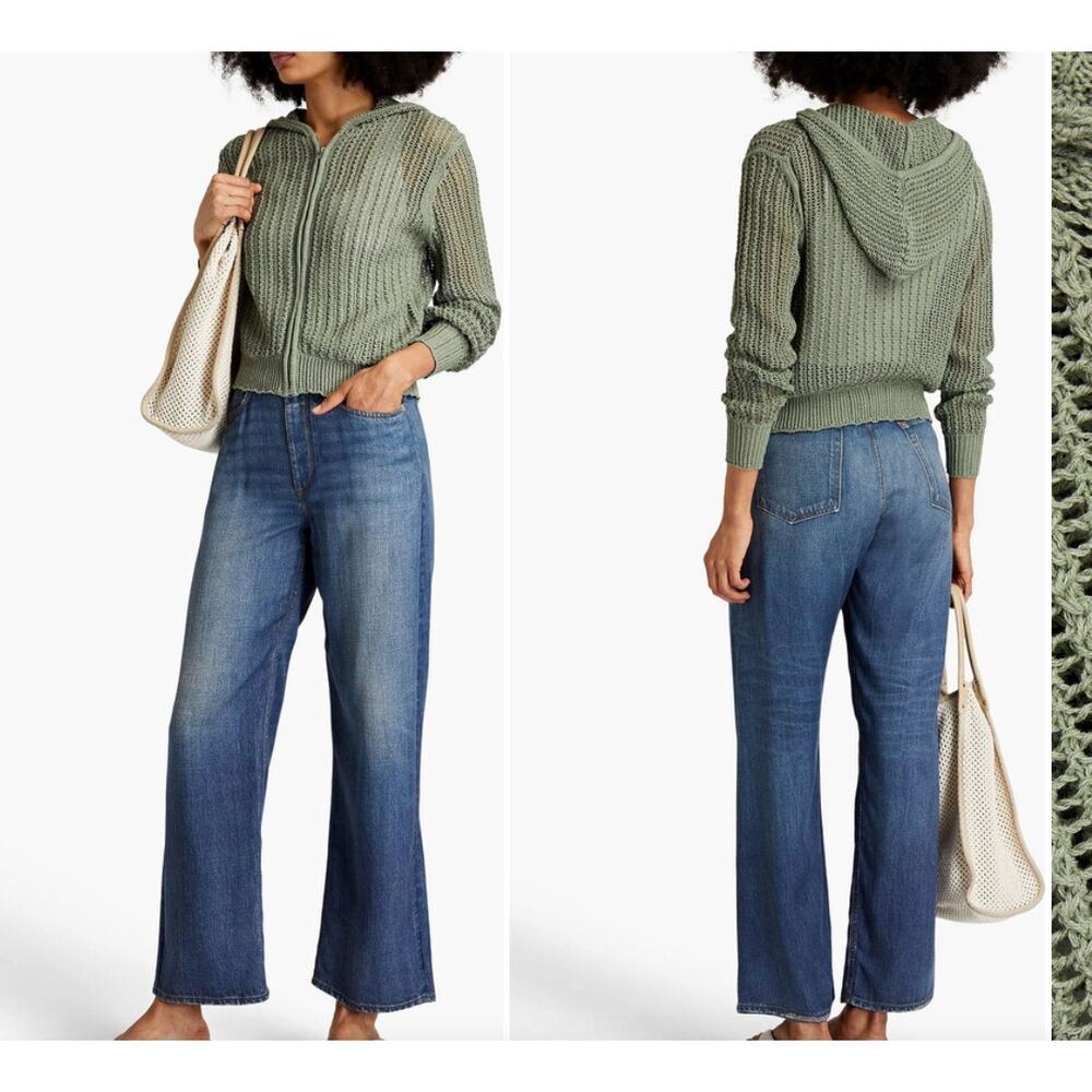 Rag and Bone Crochet Knit Zip Green Hoodie Spring Summer Oversized Large $325